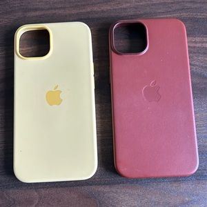 LIKE NEW bundle of two iPhone 14 cases by Apple in Sunflower and Brown Leather.